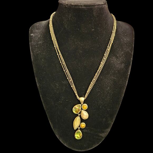 La Sophia Pendant Necklace Multi Stone Abalone Shell & Jasper Accents 2.35” - Picture 2 of 6